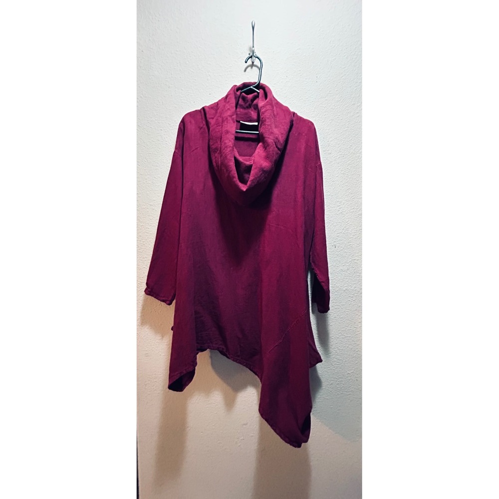 Bryn Walker Burgundy 100% Linen Cowl Neck Asymmetrical Handkerchief Hem Dress M